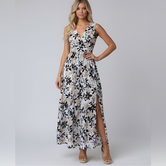 Floral Print Deep V Neck Dress - Picture 3 of 7